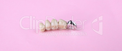 dental prosthesis on pink background