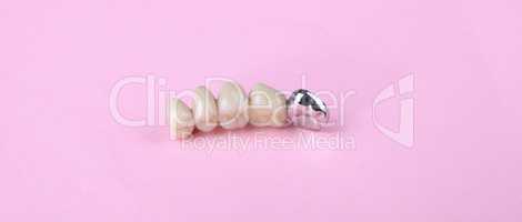 dental prosthesis on pink background