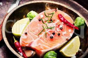 Raw salmon steak