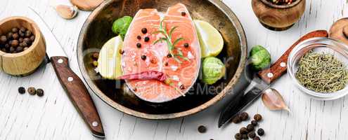 Raw salmon steak