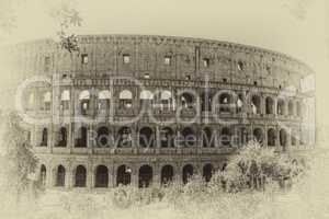 Coliseum vintage photo, retro style, Rome, Italy