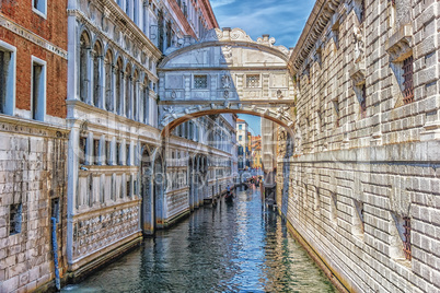 The Bridge of Sighs over a Palace Canal in Venice, Italy