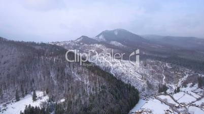 Aerial video of winter panorama in mountains