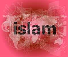 islam, hi-tech background, digital business touch screen