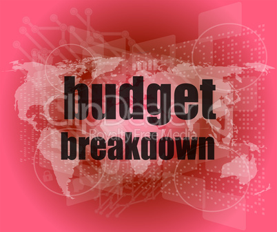 Business concept: words Budget breakdown on digital screen, 3d