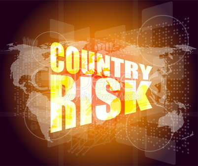 country risk words on digital screen with world map