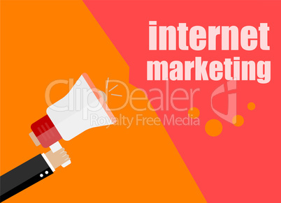 flat design business concept. internet marketing. Digital marketing business man holding megaphone for website and promotion banners.