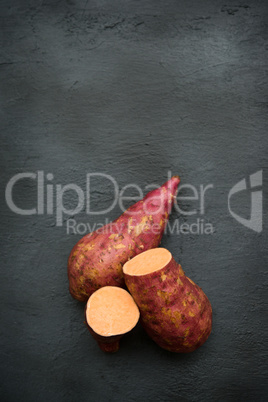 Fresh orange sweet potato top view