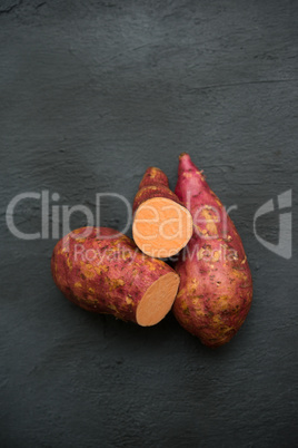 organic orange sweet potato top view