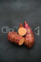 organic orange sweet potato top view