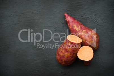 Fresh organic orange sweet potato top view
