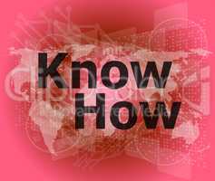 The word know how on digital screen, social concept