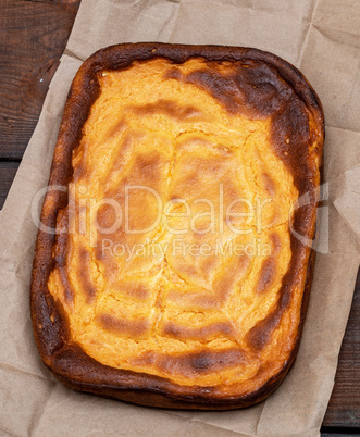 whole rectangular pie of cottage cheese and pumpkin