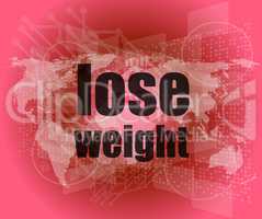 social concept: lose weight words on digital screen, 3d