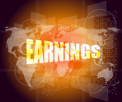 earnings words on touch screen interface
