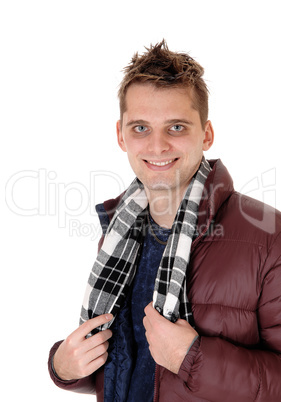 Portrait of a young smiling man in leather jacket