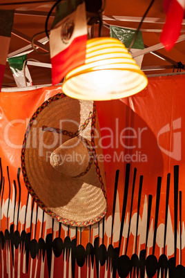 Mexican sombrero hanged in a stand
