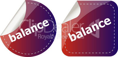 balance word on stickers button set, label, business concept