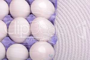 Raw chicken eggs set on white background