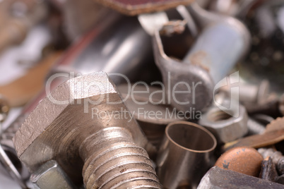 old rusty screw,nuts and bolt with vintage style, close up