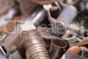 old rusty screw,nuts and bolt with vintage style, close up