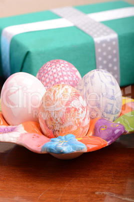 Arrangement of Gift Boxes and Decorated Easter Eggs