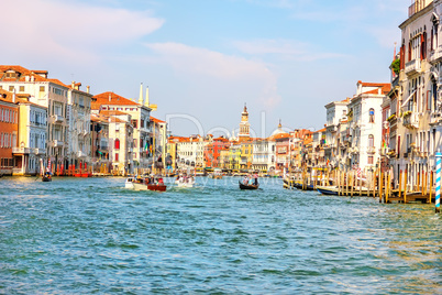 Grand Canal near the Rialto Bridge in Venice, beautiful summer v