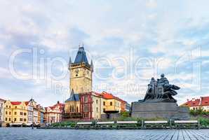 The Old Town Hall and the Jan Hus Memorial in Prague