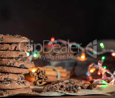 round chocolate cookies in a stack