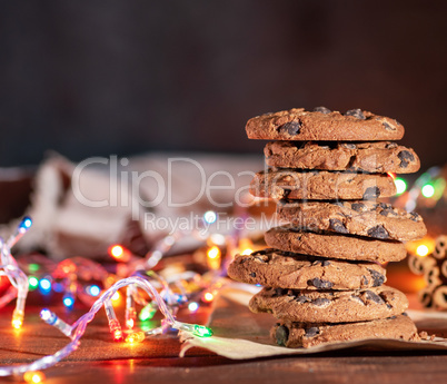 round chocolate cookies in a stack