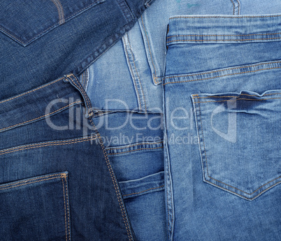 different classic blue jeans, full frame