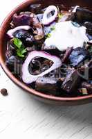 Pickled mushrooms in bowl