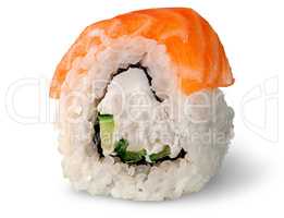 Single piece of sushi roll of Philadelphia rotated