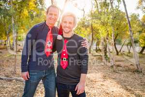 Handsome Holiday Father and Son Portrait Outdoors