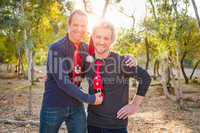 Handsome Festive Father and Son Portrait Outdoors