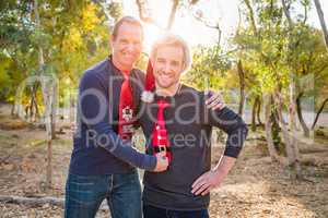 Handsome Festive Father and Son Portrait Outdoors
