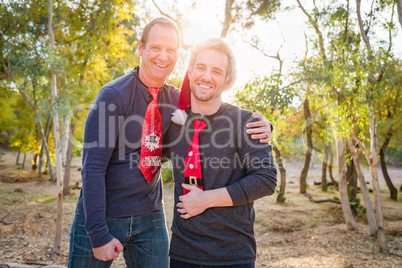 Handsome Holiday Father and Son Portrait Outdoors