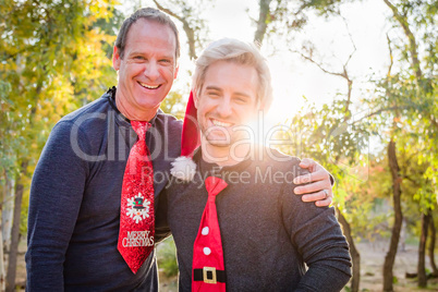 Handsome Holiday Father and Son Portrait Outdoors