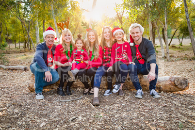 Christmas Themed Multiethnic Family Portrait Outdoors