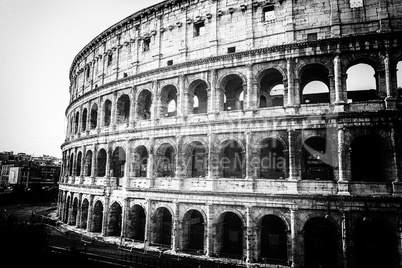 The Roman Coliseum view in black and white style