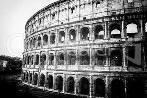 The Roman Coliseum view in black and white style