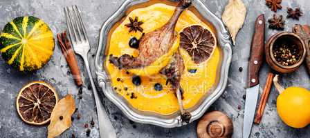 Duck legs in pumpkin puree