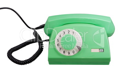 Old Green Rotary Telephone isolated