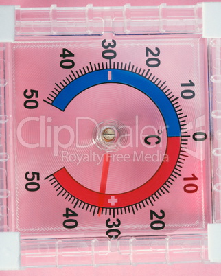 Outdoor Window Wall Thermometer on pink background