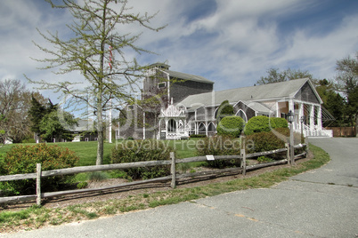 Blue sky over the Cape Cod Playhouse in Dennis, Massachusetts