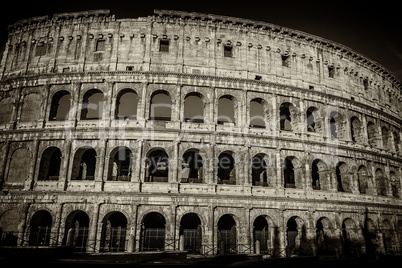 Coliseum in Rome, black and white photo, retro style