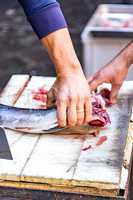 Fish cutting at the fish market