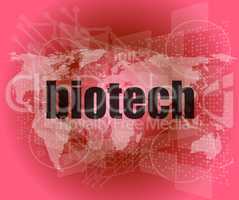 biotech words on digital touch screen interface