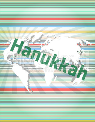 The word Hanukkah on digital screen, concept of citation, info, testimonials, notice, textbox.