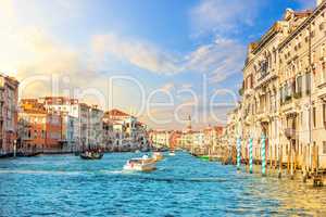 Grand Canal in Venice, view from the vaporetto on the Rialto Bri